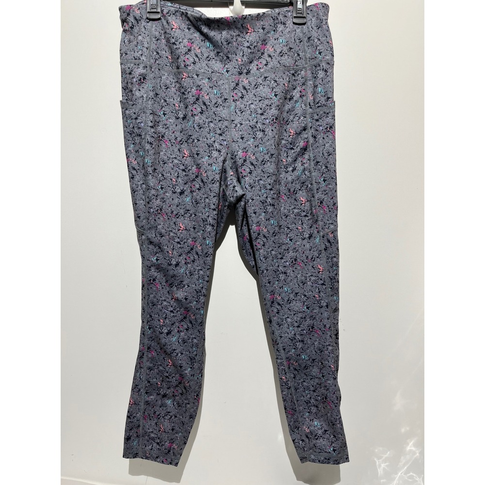Reebok Womens XL Grey Paint Splatter High Rise‎ 7/8 Leggings with Pockets